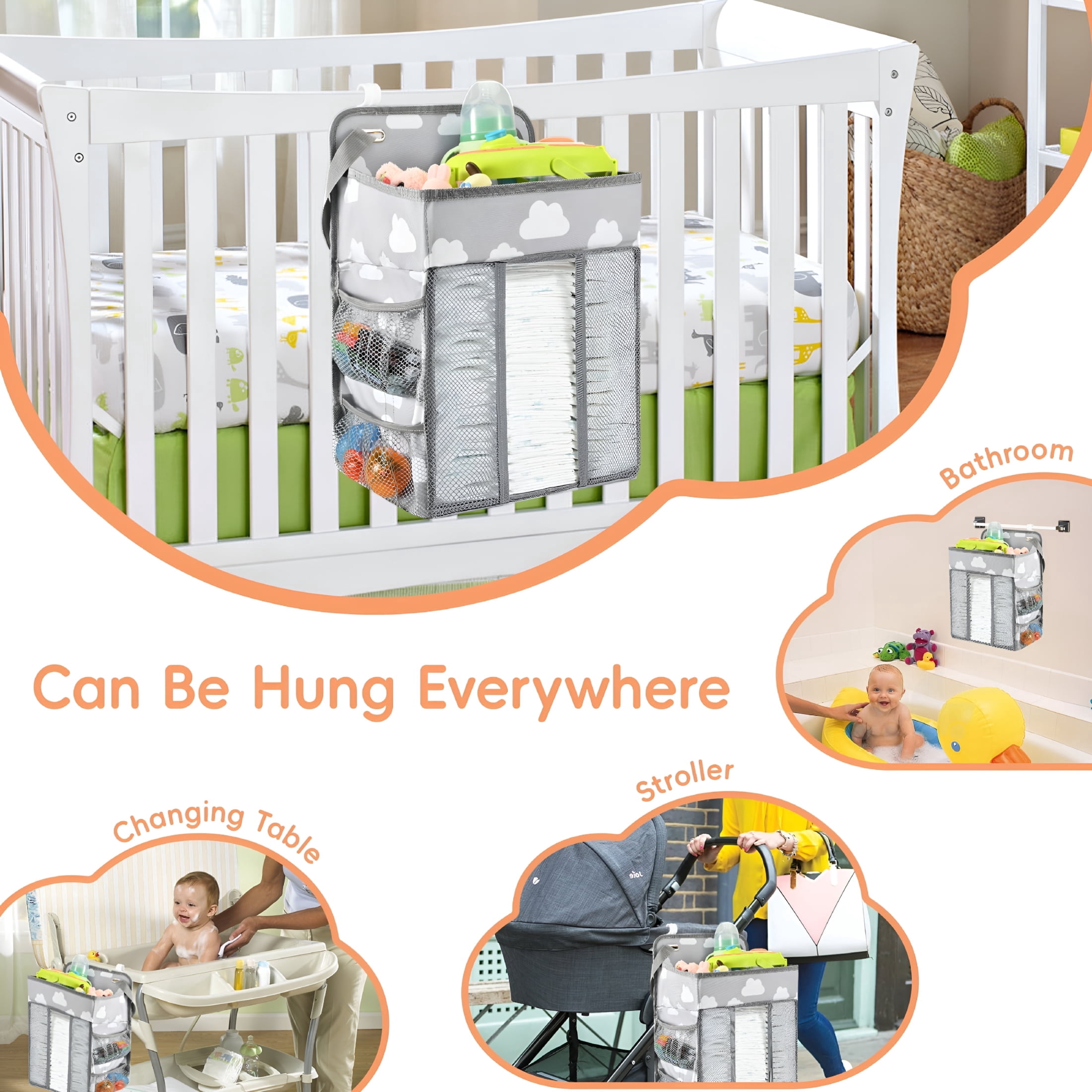 XIBUFE 2026 New Hanging Diaper Caddy Organizer,Changing Table Diaper Organizer,Baby Hanging Diaper Stacker Nursery Caddy Organizer for Cribs Playyard Baby Essentials Storage,Diaper Holder Organizer