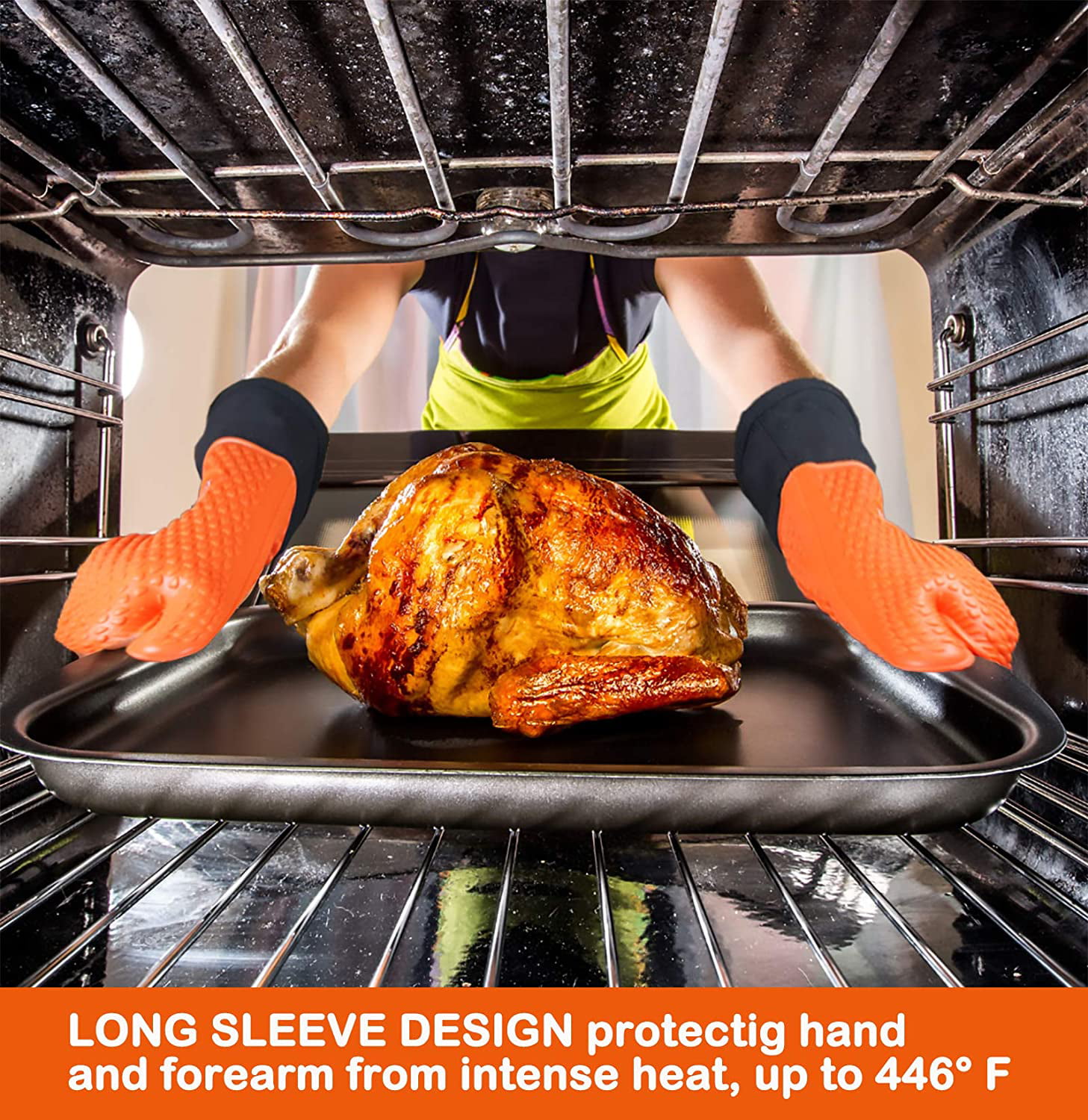 Silicone Heatproof Oven Gloves Chef Potholder Kitchen Roaster Mittens Green 