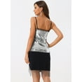 thumbnail image 4 of DARING DIVA Women's Sleeveless Sequin Mesh Panel Clue Cami Top XL Silver, 4 of 6