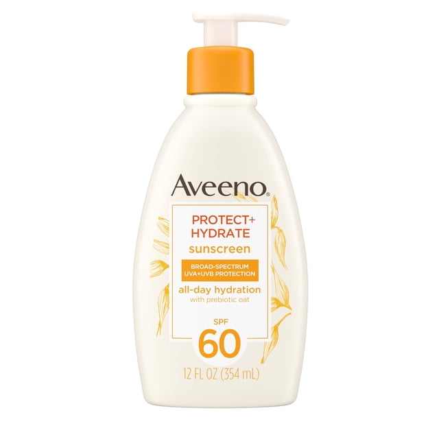 Aveeno Protect + Hydrate Moisturizing Body Sunscreen Lotion with Broad Spectrum SPF 60 & Prebiotic Oat, Weightless, Paraben-Free, Oil-Free & Oxybenzo