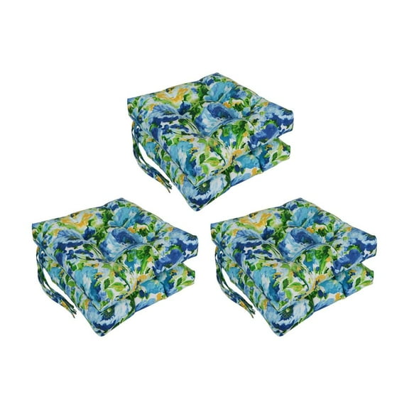 16-inch Spun Polyester Patterned Outdoor Square Tufted Chair Cushions (Set of 6) 916X16SQ-T-6CH-REO-65