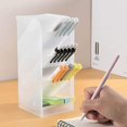 thumbnail image 4 of Pen Organizer Storage Big Desk Organizer 4 Compartments Cosmetic Pencil Holder Matte Stationery Box Multi-Functional Pen Holder Desktop Storage Caddy Rack for Office School Home Supplies, 4 of 7