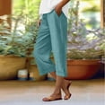 thumbnail image 2 of Fashion Olyvenn Womens Summer Capri Pants Wide Leg Elastic Waist Casual Business Pants Loose Work Lounge Trousers with Pockets Sky Blue L, 2 of 7