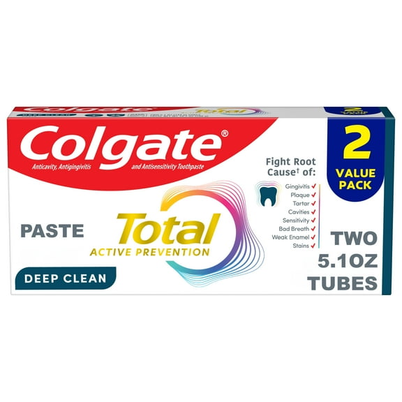 Colgate Total Active Prevention Deep Clean Toothpaste, Mint, 2 Pack, 5.1 oz