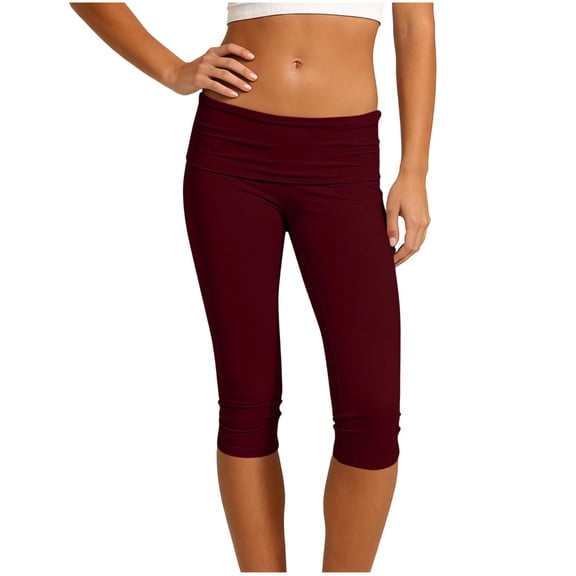 Women's Fold Over Capri Leggings, Sexy Low Rise Stretch Athletic Cropped Pants Lounge Yoga Bottoms