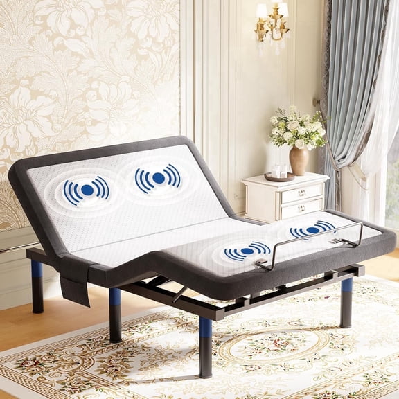 Queen Adjustable Bed Frame Base with Massage, Zero Gravity Ergonomic Electric Bed with Ultra-Quiet Motors, 4 USB Ports, Under-Bed Light, Wireless Remote, Fast Assembly, 3 Height Options