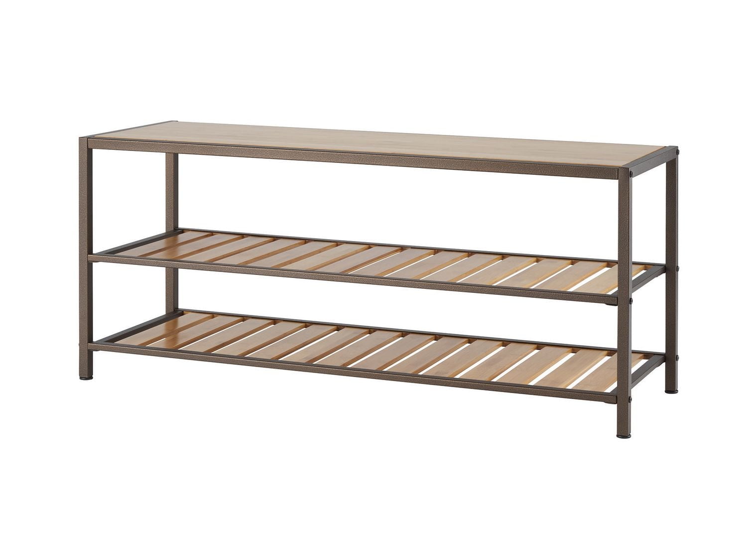 À 3 niveaux TRINITY | 106 cm x 35 cm x 46 cm (42 po x 14 po x 18 po) | Banc de rangement pour chaussures en bambou | Bronze anthracite