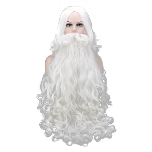 Barba De Papá Noel, Barba Rizada, Barba De Fibra De Alta Temperatura, Accesorios De Juego De Rol Para Fiesta De Navidad Vogacara HA045609-01