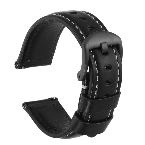 Uxcell Watch Band 22mm Width Vintage Oil Wax Leather Quick Release Watch Strap Wristband Replacement Bands with Buckle Pin for Men Women Gifts, Black