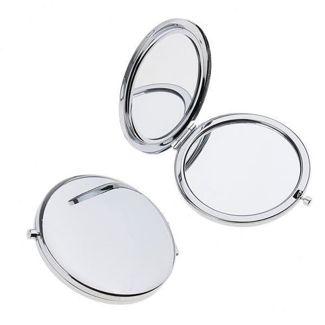 2x Espejo de Maquillaje de Bolsillo, Tamaño 2, 73 Mm, 80 Mm, , Plegable, Tamaño Pequeño, Paquete de 2 Espejos Cosméticos de Metal, Conveniente Via - P