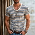 thumbnail image 4 of XIAONU Men's Multi Tone Stripe V Neck T Shirt Short Sleeve Slim Fit Casual Urban Daily Wear Tee Top, 4 of 4