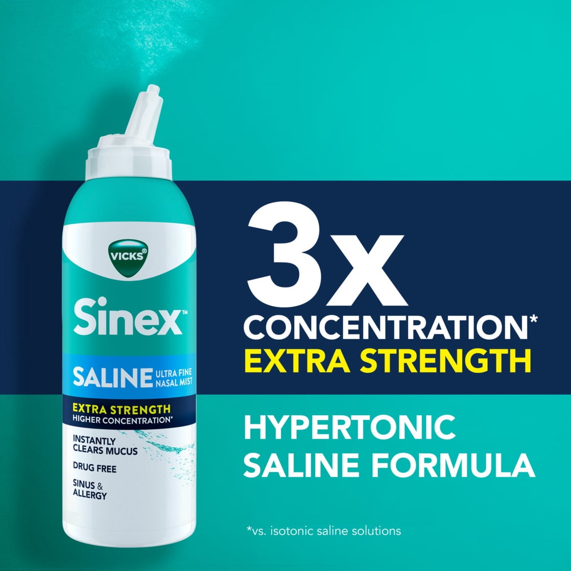 Vicks Sinex Saline Extra Strength Nasal Spray Twin Pack, Drug Free Nasal Decongestant for Sinus Relief, 2x5 oz