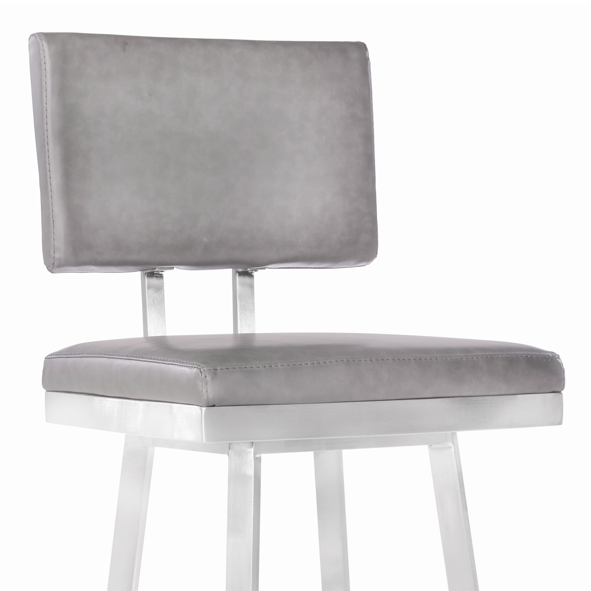 Armen Living Balboa 26” Counter Height Barstool in Brushed Stainless Steel/Vintage Grey Faux Leather