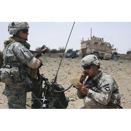 Soldiers setting up a satellite communications radio Canvas Art - Stocktrek Images (35 x 23)