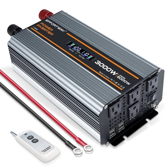 EFFORTWAY 3000W 6000W Power Inverter DC 12V to AC 110V Modified Sine Wave Inverter,LCD Display, Remote Control,4AC 4USB for Vehicles, Outdoor Travel, Home Backup