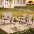 thumbnail image 4 of Noelse Patio Furniture Set, 4 Piece Textilene Conversation Set with 2 Rocking Chairs and Coffee Table, Perfect for Lawn, Garden, Poolside, Stripe, 4 of 10