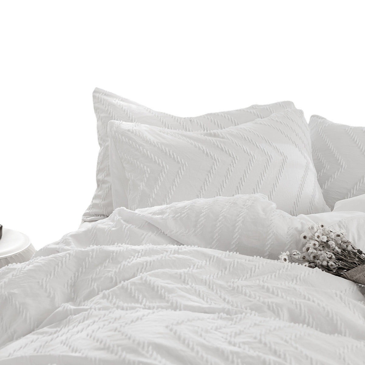 Costyle 3 Piece Tufted Duvet Cover Set, White Boho Microfiber Shabby Chic Soft Bedding Set (Full, 80"x90")