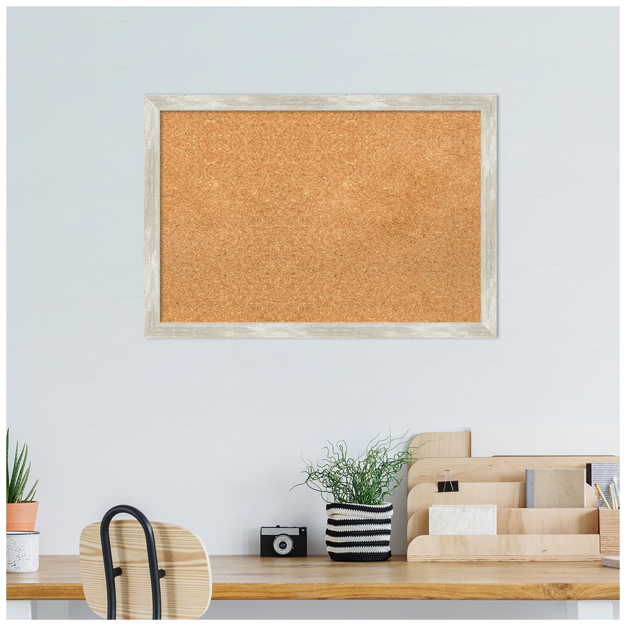 Amanti Art Natural Cork Board Framed Crackled Metallic Narrow Bulletin Board 26 in. x 18 in.