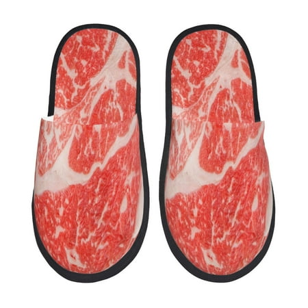 Balery Beef Steaks Slient Indoor Furry Fleece Comfort House Shoes Soft Non-Slip Home Shoes Cotton slippers House Slippers-- Medium