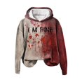 thumbnail image 1 of Sarkoyar Men Fall Winter Halloween Hoodie Bloodstain Print Elastic Cuff Retro 3D Letter Pattern Thick Gradient Color Hooded Loose Keep Warm Mid Length Sport Top, 1 of 10
