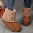 thumbnail image 2 of Fuzzy Foldover Mid Calf Snow Boots for Women, Soft Suede Round Toe Platform Flats, Cozy Low Heel Winter Ankle Booties, 2 of 6