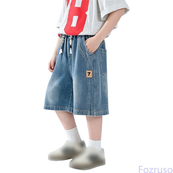 Fozruso Boys Elastic Waist Denim Shorts With Pockets Summer Casual Wear For Kids Jean Shorts for Boys(Blue)