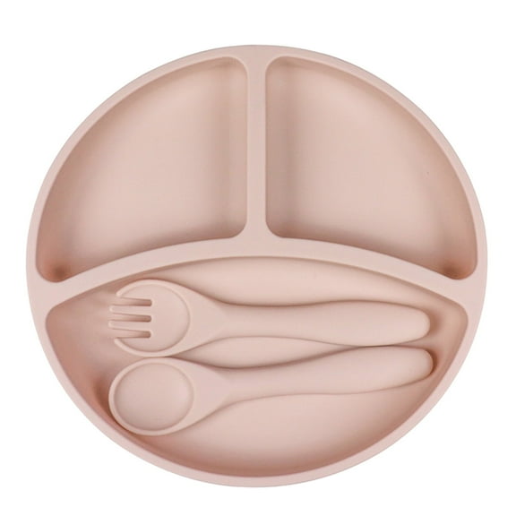 SR Silicone Baby Feeding Set, Divided Suction Plates with fork and Spoon, Baby Utensils Set for Weaning Infant Feeding and Eating