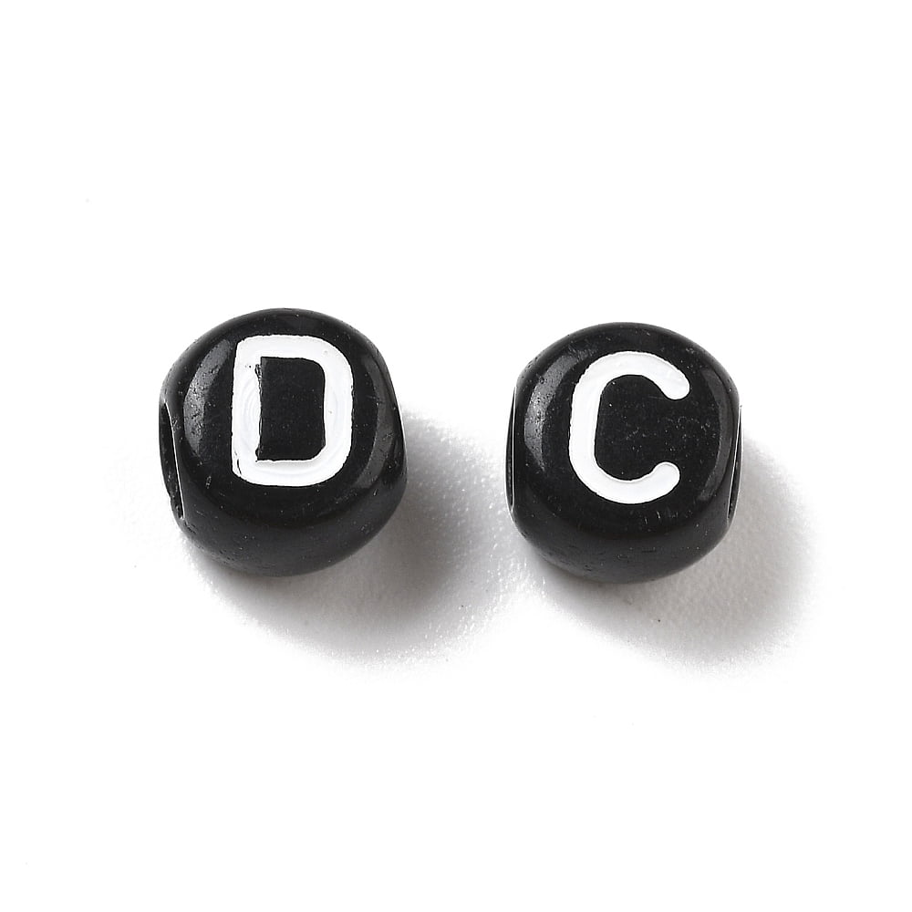 Opaque Acrylic Beads Large Hole Beads Square with Letter A~Z Black 6x5mm Hole: 3mm about 3700pcs DIY