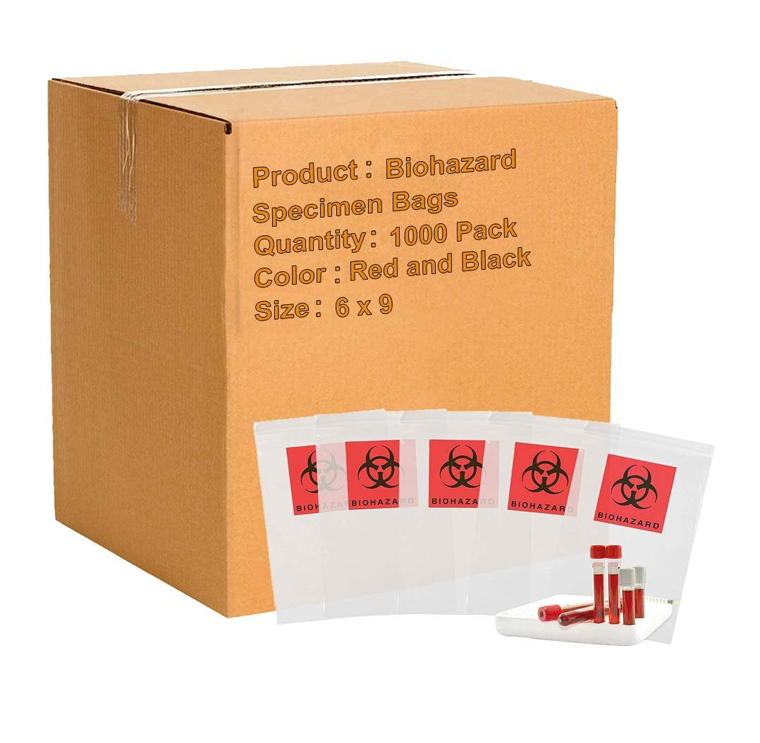 APQ Pack of 1000 Biohazard Specimen Bags, Orange and Black 8 x 10. Zip