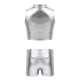 thumbnail image 2 of Jizyo Kids Girls 2Pcs Shiny Metallic Crop Tank Top with Booty Shorts Ballet Dance Jazz Hip Hop Silver 10, 2 of 5