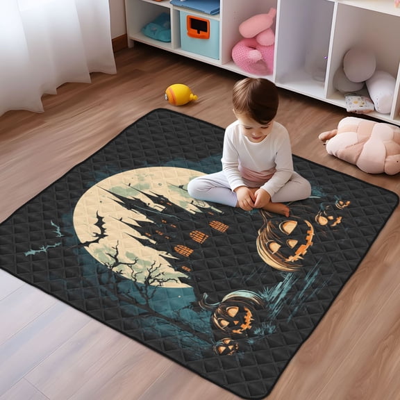 WOBOGO Ghost Pumpkin Baby Playmats Extra Large Waterproof Rollable Activity Pads for Toddlers 50×50inch