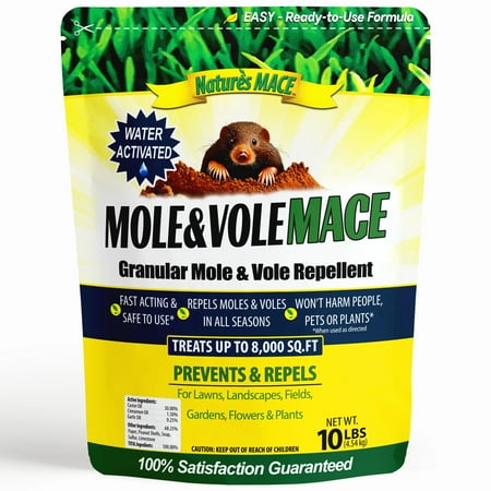 Nature's MACE Mole & Vole MACE | 10lb. Granular Bag | Treats 8,000 Sq.Ft | Safe and Humane Repellent for Lawns