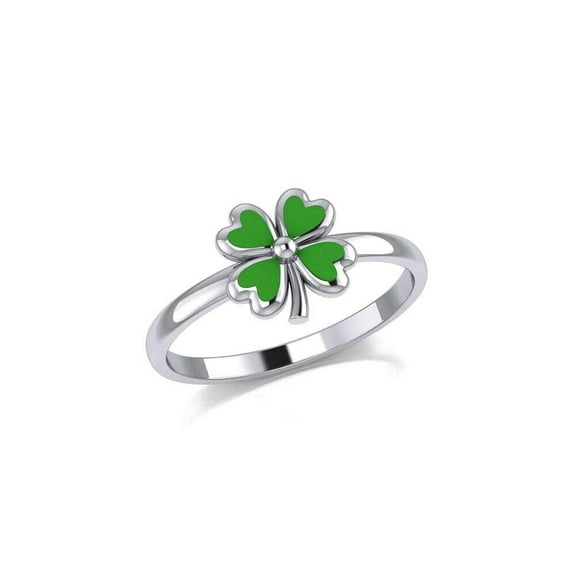 Lucky Four Leaf Clover 925 Sterling Silver Ring Fine Jewelry Green Enamel