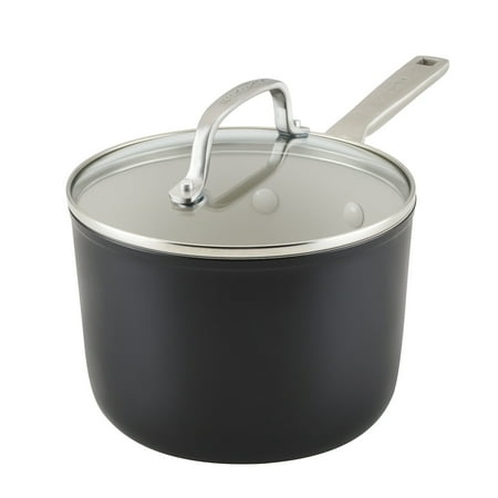 KitchenAid Hard Anodized Ceramic Nonstick Cookware Sauce Pan with Lid, 3qt, Matte Black