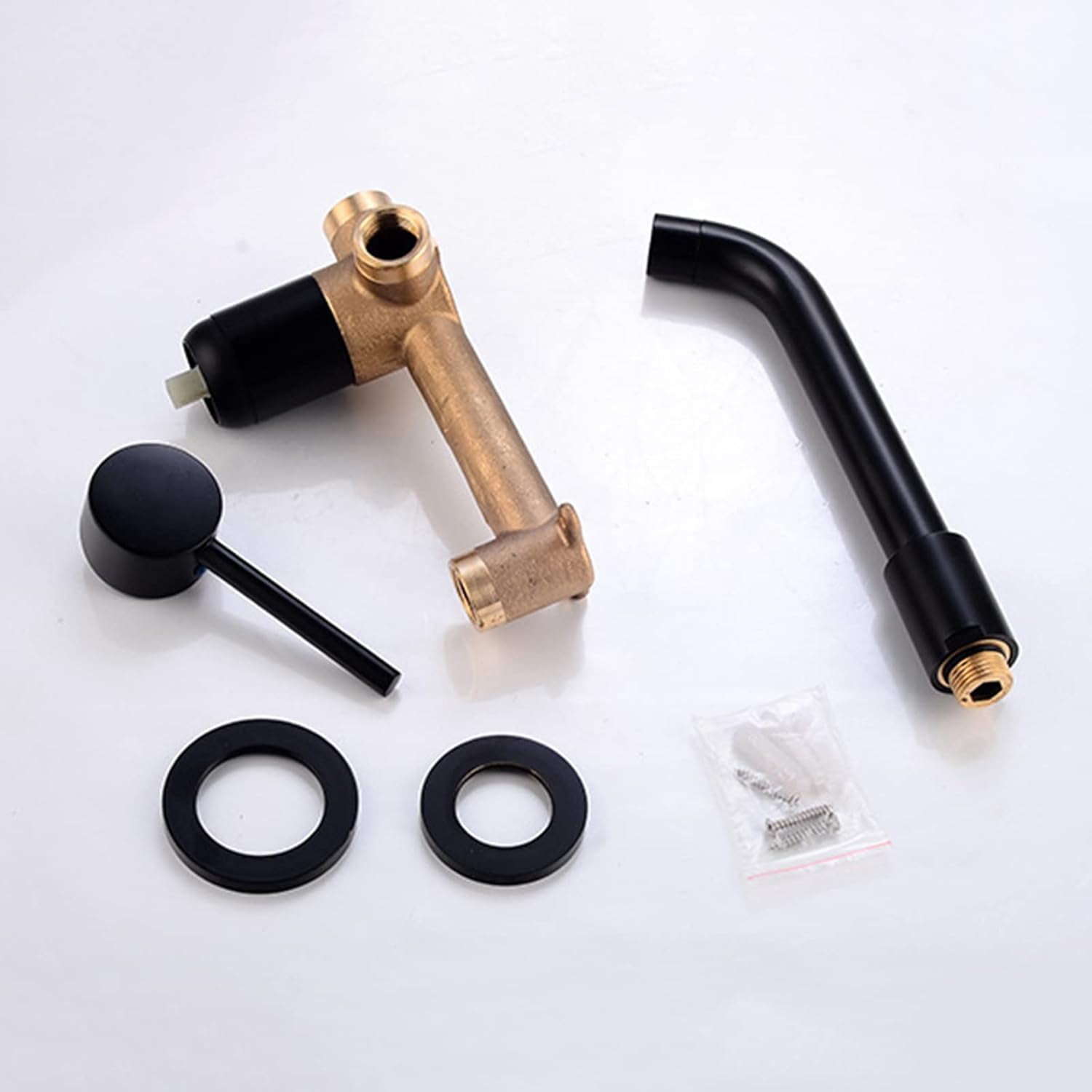 Wall Mounted Faucet Bathroom Sink Black,with 360° Swivel Spout,Hot and Cold,Brass Single Handle Wall Mount Bathroom Sink Faucet