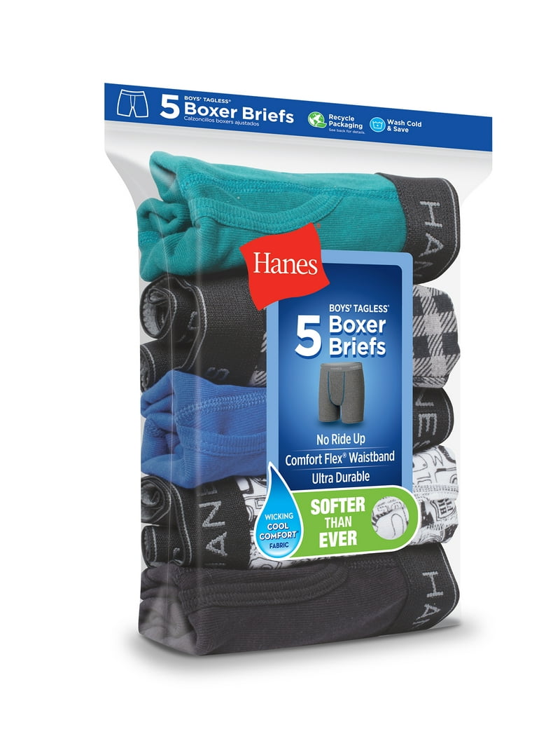 Hanes Boys' Comfort Flex Boxer Briefs Underwear Value Pack, 5-pack