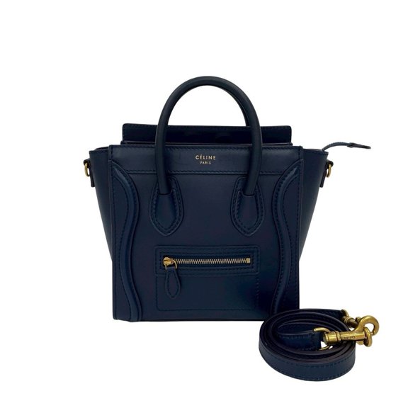 Pre-Owned CELINE Luggage Nano Shopper Leather 2-Way Handbag, Tote Bag, Shoulder Navy... (Good)