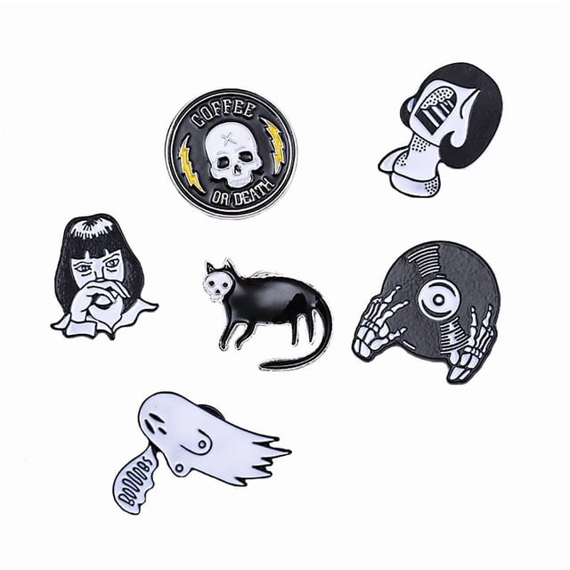 Juego de broches con forma de calavera abstracta, gótica, punk, gato, fantasma, gato