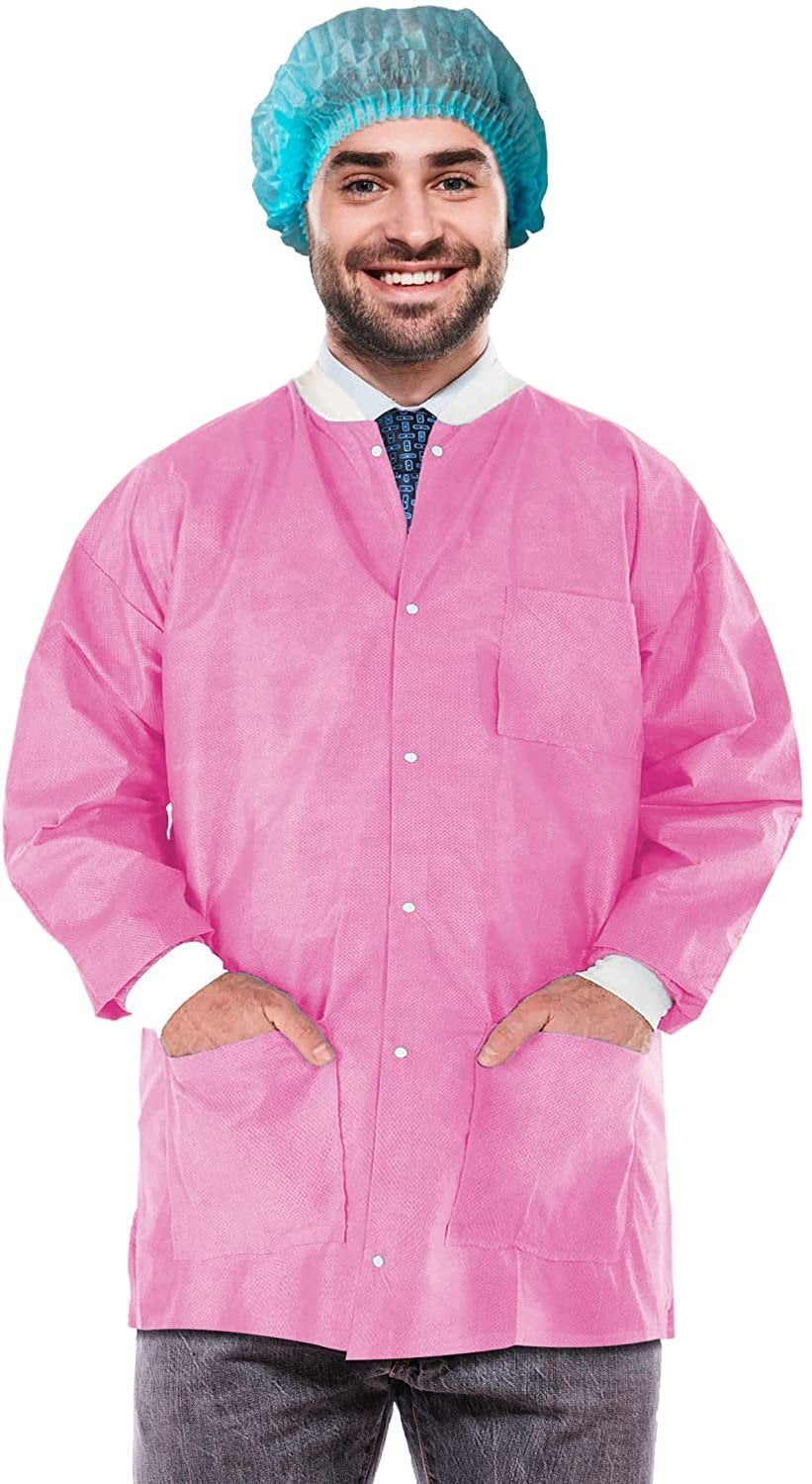 EZGOODZ Disposable Lab Jackets Small, Pack of 10 Pink PPE Jacket 29