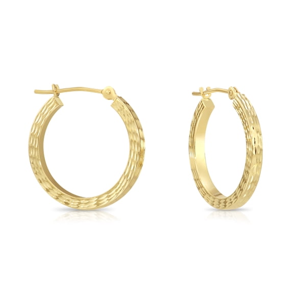 Tilo Jewelry 14K Yellow Gold Chunky Square Tube Hoop Earrings with Diamond-Cut Engraving for Womens & Unisex | 20mm