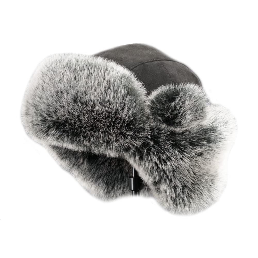 衝撃特価 Faux Windproof Men's HAORUN Fur Hat Trapper Leather Suede ニット/セーター