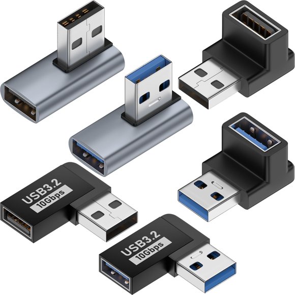 Warmstor Paquete De 6 Adaptador Usb 3.1 Macho A Hembra De 10 Gbps Arriba Abajo Izquierda Derecha Ángulo Recto De 90 Grados Conector De Extensión De Cable Usb 6 Tipos Compatible Con Velocidad De Carga
