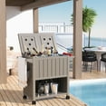 thumbnail image 2 of Devoko Outdoor Patio 85qt Rolling Cooler Cart Wheeled Resin Beverage Ice Chest for Outdoor Party, Gray, 2 of 7