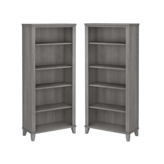 Home Square 2 Piece Engineered Wood Bookcase Set with 5 Shelf in Platinum Gray