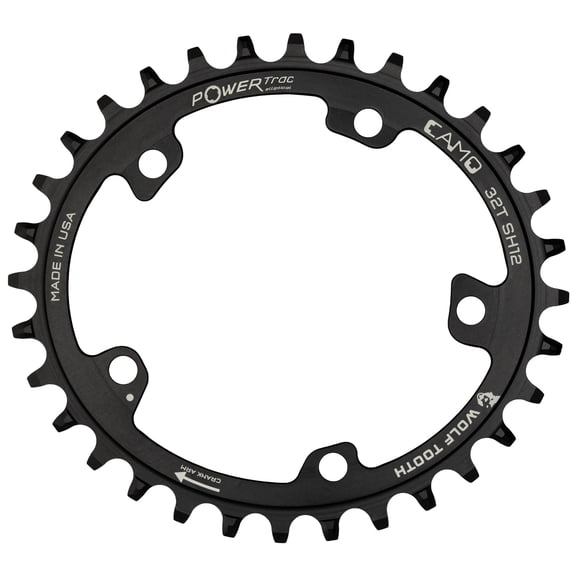 Wolf Tooth CAMO Aluminum Elliptical Chainring - 34t, Wolf Tooth CAMO Mount, Drop-Stop ST for Compatible with Shimano 12 Speed HG , Black