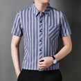 thumbnail image 6 of IWRICH Men's Striped Short Sleeve Dress Shirts Button down Classic Shirt Regular Fit Business Shirt for Summer Blue XXL, 6 of 6