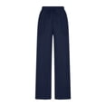 thumbnail image 2 of Women's Cotton Linen Wide Leg Pants with Side Slits Pockets Drawstring Waist Loose Beach Summer Travel Trouser (S, Navy), 2 of 8