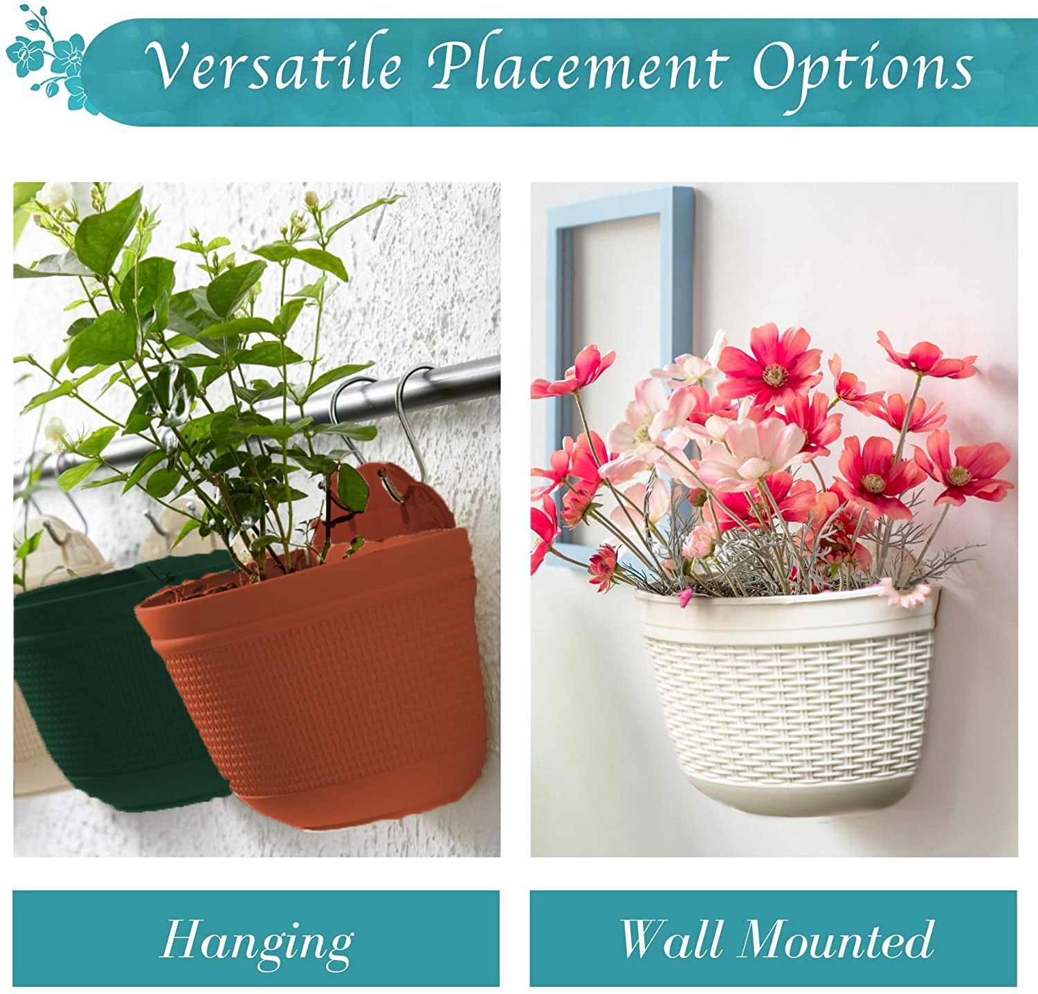 Visland Wall Hanging Planter with S Hooks, for Hanging Herbs Succulents or Other Small Plants, Fence or Wall Mounted Planters Container, for Home Garden Patio Indoors and Outdoors