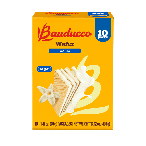 Bauducco Mini Vanilla Wafers, Crispy and Delicate Wafer Cookies, Vanilla Flavor, No Artificial Flavors or Colors, 10 Pack,14.12 oz