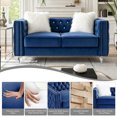 thumbnail image 4 of HUMEHA 59 Inch Navy Blue Velvet Tufted Loveseat, Square Arms with Button Detail, Nailhead Trim, Crystal Acrylic Legs for Living Room, Bedroom, 4 of 8